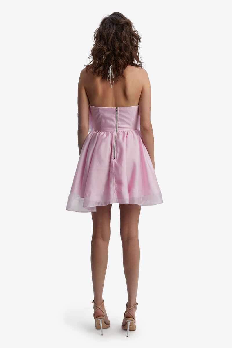 Fleurette Satin Ruffle Strapless Mini Dress