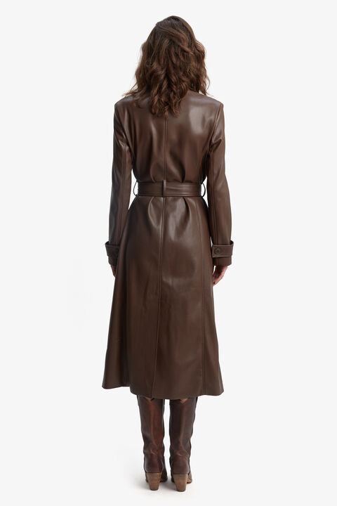 Bardot Faux Leather Trench Coat in Chocolate