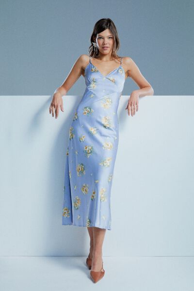 Blue Oversized One Shoulder Dress With Floral Details: Women's Luxury  Dresses