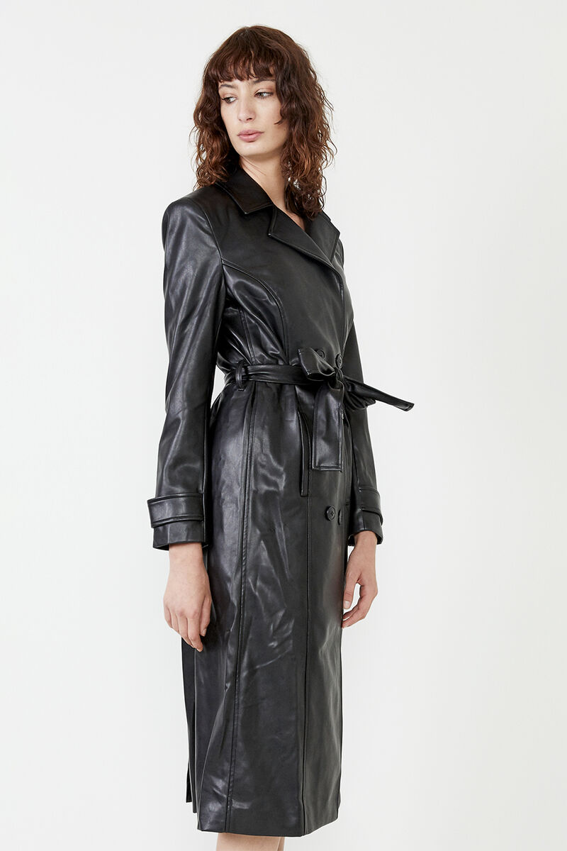 Vegan Leather Trench Coat In Black | Bardot