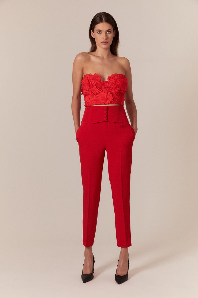 Red Floral Lace Corset Top