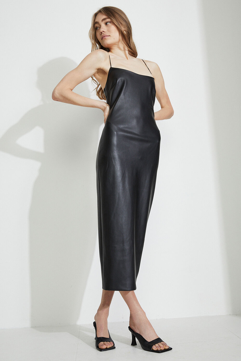 Helena Vegan Leather Dress in Black
