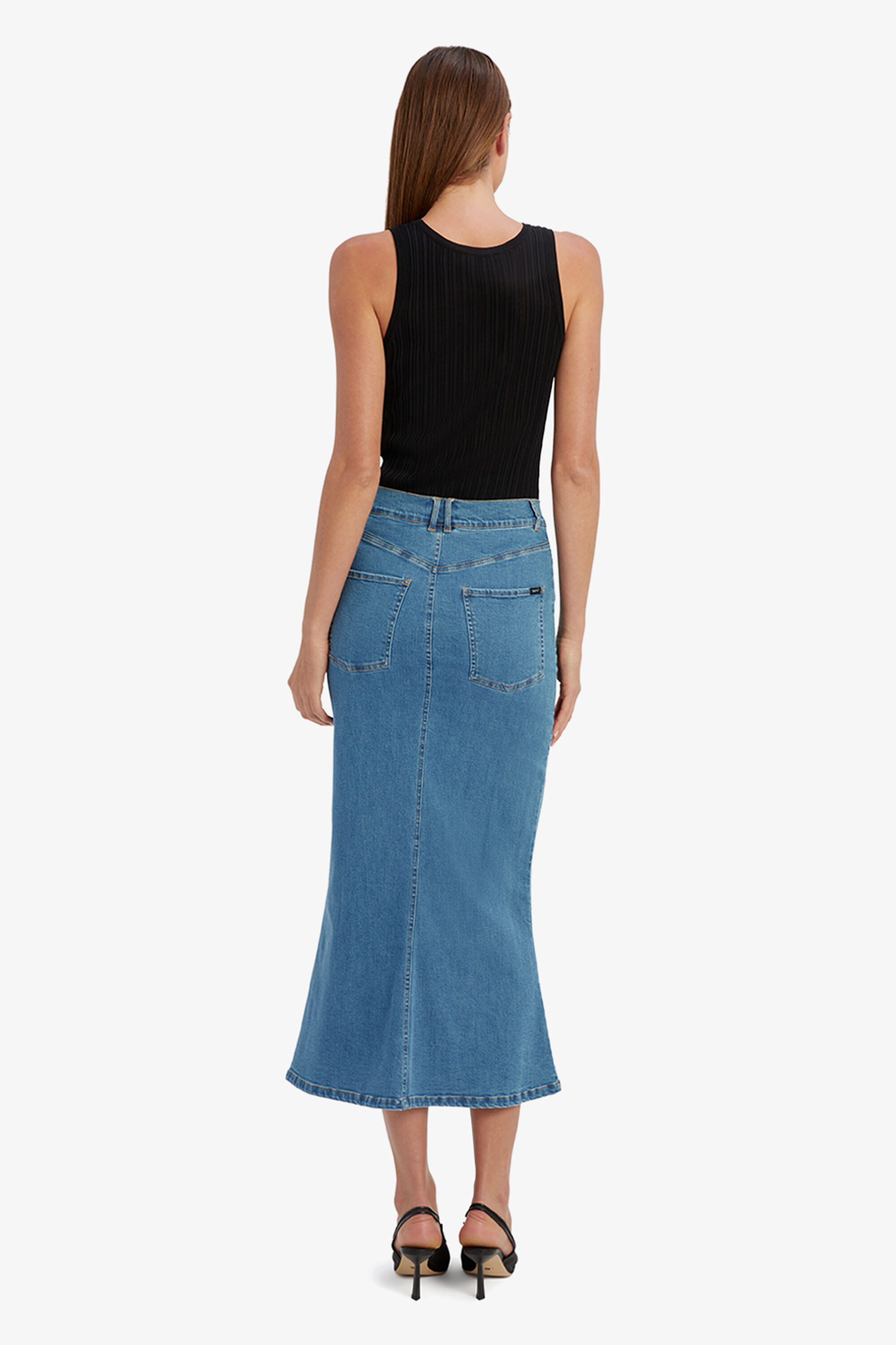 Larence Denim Maxi Skirt In Vintage Blue | Bardot