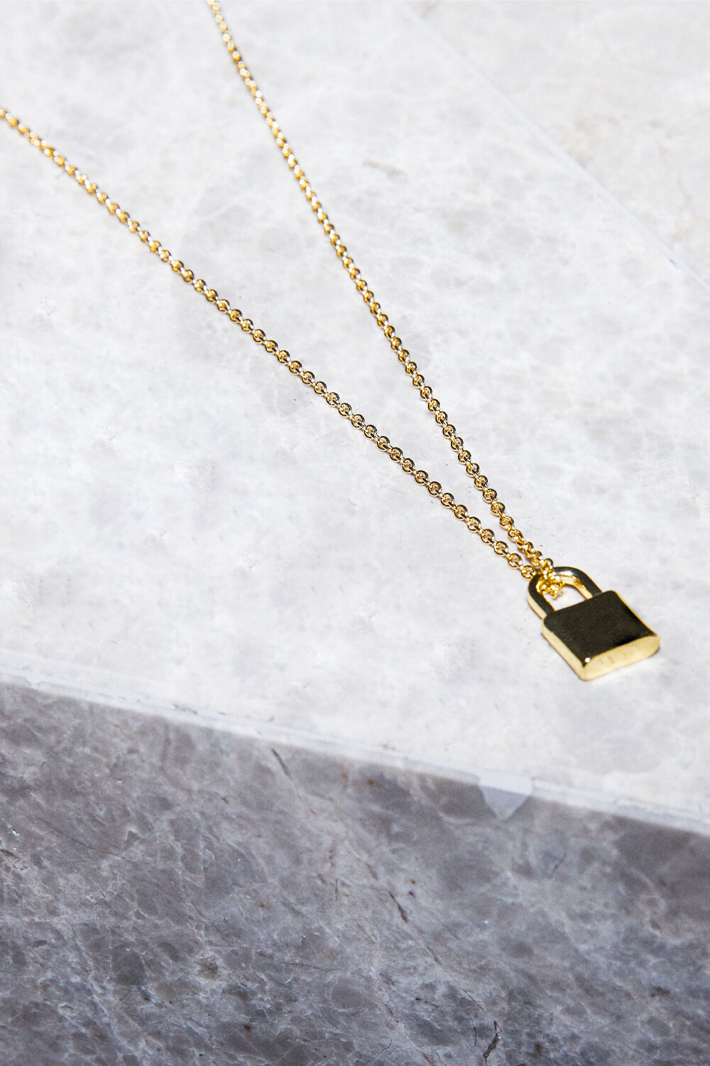 Square Initial Lock Necklace with Diamonds