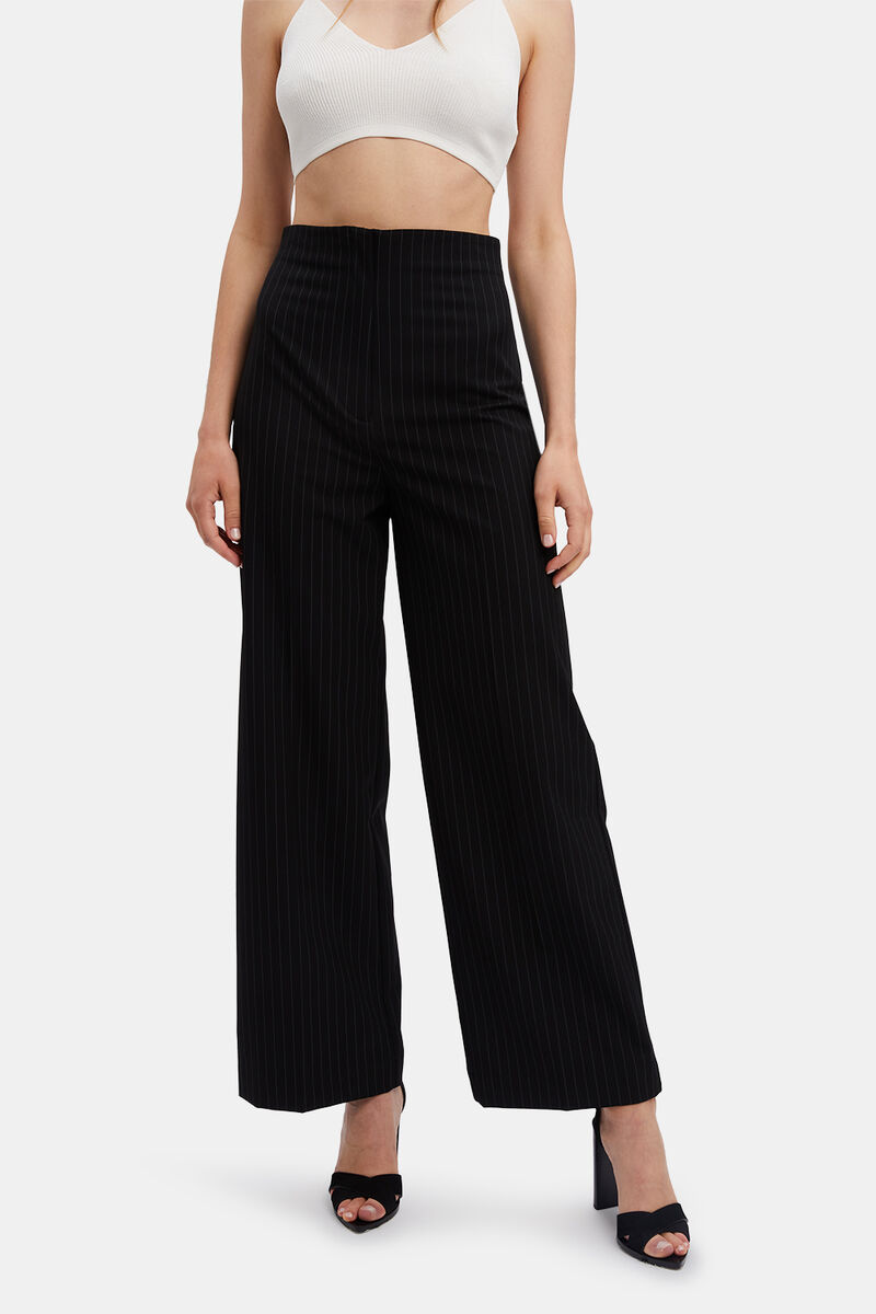 Pin Stripe Wide Leg Pant In Black/white