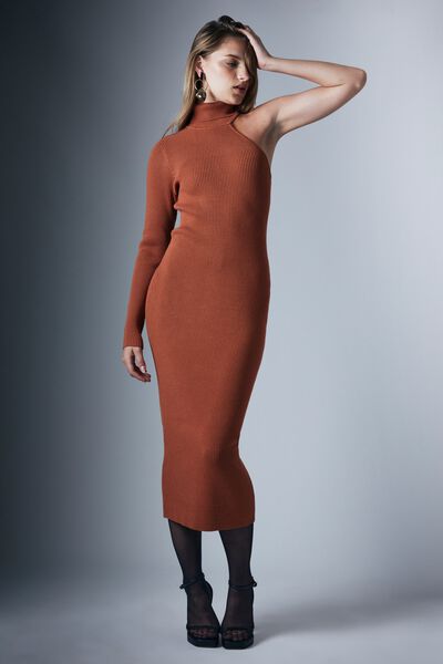 Soreya Bardot Soft Knit Dress - Brown Marl