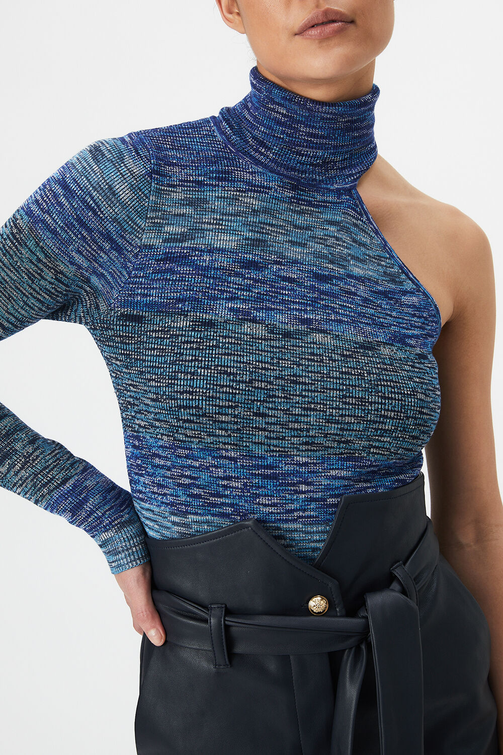 Asymmetric Sleeve Knit in Ink Blue